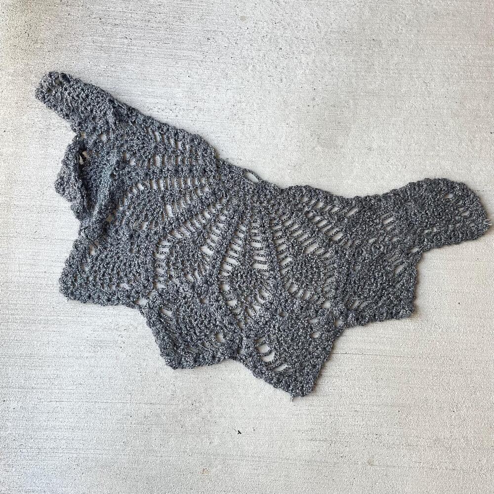 y2k vintage dark grey crochet shawl scarf fairy whimsy boho dainty whimsigoth